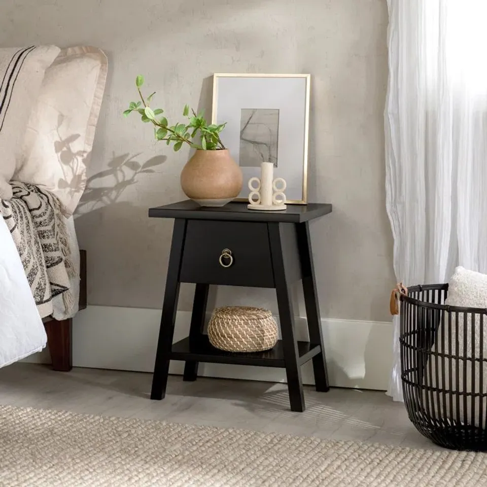 BOXED KRYSTYNN SOLID WOOD BEDSIDE TABLE