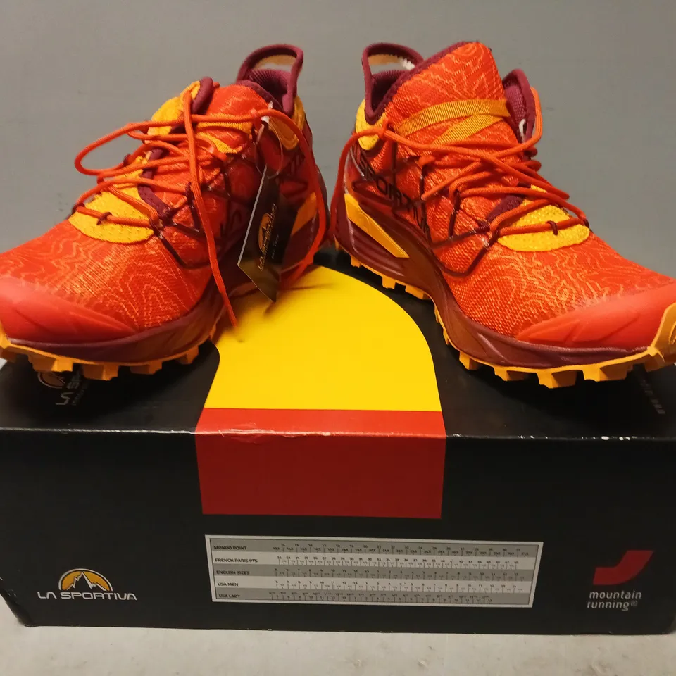 BOXED PAIR OF LA SPORTIVA MUTANT II TRAIL RUNNING SHOES IN ORANGE UK SIZE 6.5