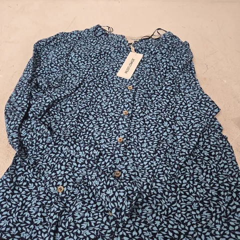 MUDFLOWER WOMEN'S BLUE LEAF PRINT LONG-SLEEVE BUTTON-FRONT BLOUSE β UK 16