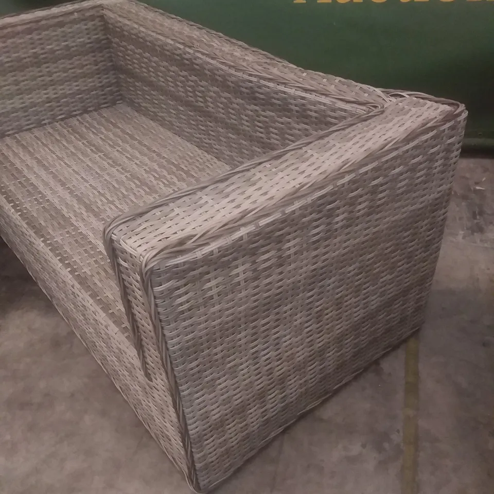 RATTAN EFFECT 2 SEATER GARDEN SOFA GREY