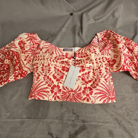 MINT VELVET PUFF SLEEVE TOP IN RED PALM PRINT SIZE 12
