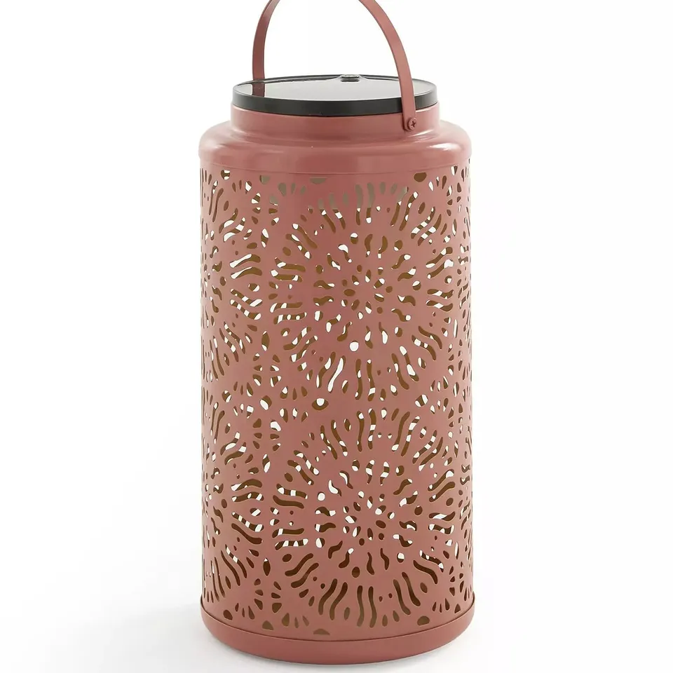 BOXED - THE VERY COLLECTION 32CM MESH SOLAR LANTERN WITH USB CHARGE - LIGHT TERRACOTTA
