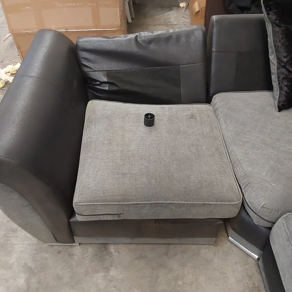 DESIGNER FABRIC UPHOLSTERED CORNER SOFA - BLACK/GREY