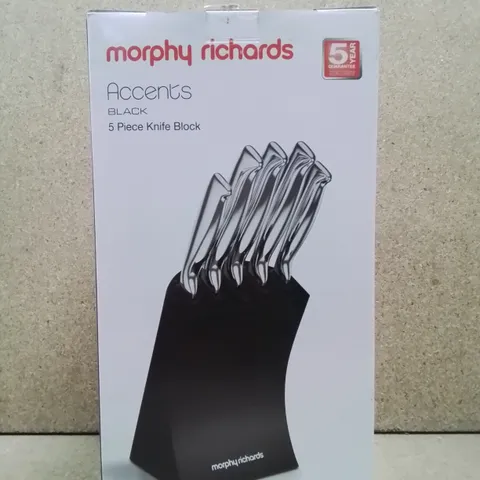 BOXED MORPHY RICHARDS ACCENTS BLACK 5 PIECE KNIFE BLOCK