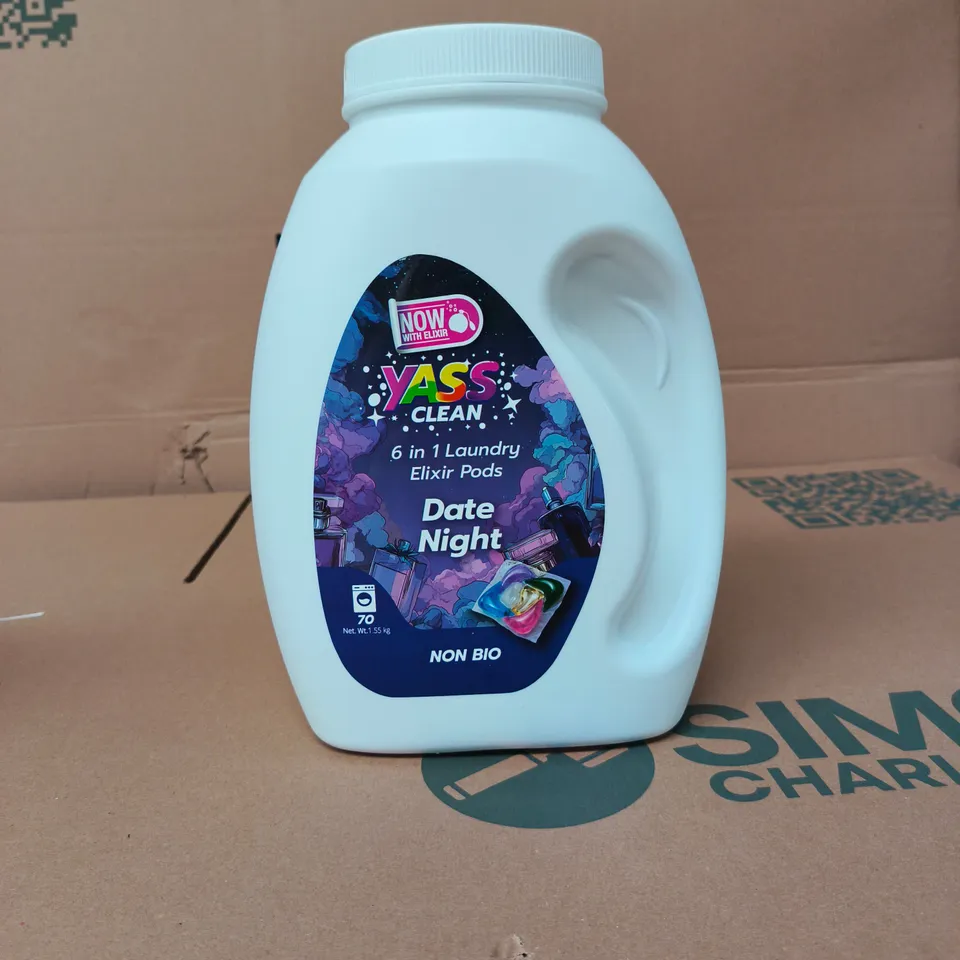 YASS CLEAN 6 IN 1 LAUNDRY ELIXIR PODS DATE NIGHT NON BIO 70 WASHES BOXED