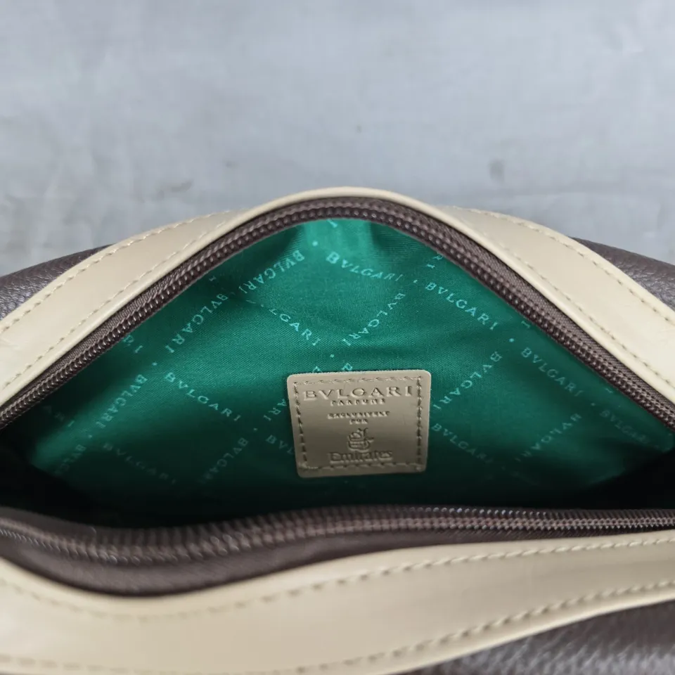 BVLGARI HANDBAG – BROWN & CREAM LEATHER, GREEN LINING