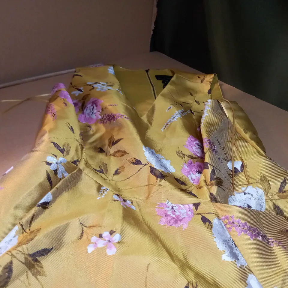 PHASE EIGHT GOLD/FLORAL DETAILED EVENING DRESS - SIZE 16