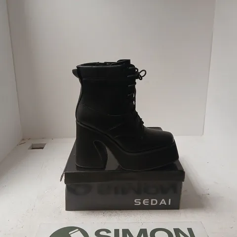 SEDAI BLACK PLATFORM LACE-UP BOOTS – WOMEN'S, BOXED UK 6