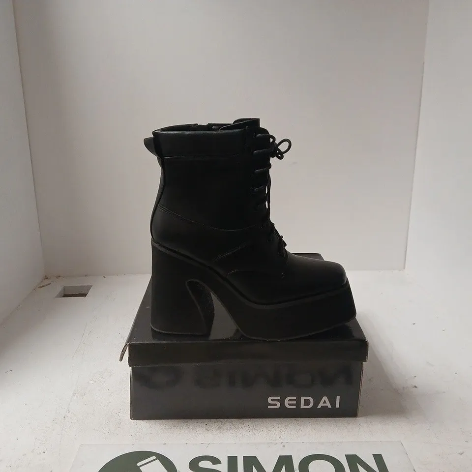 SEDAI BLACK PLATFORM LACE-UP BOOTS – WOMEN'S, BOXED UK 6