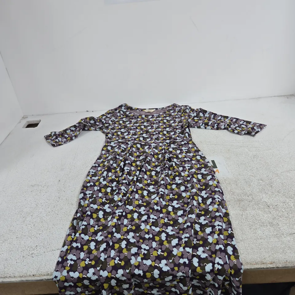 SEASALT CORNWALL WOMEN’S FLORAL DRESS – PURPLE WITH BLUE/YELLOW PRINT, UK 10 (EU 38)
