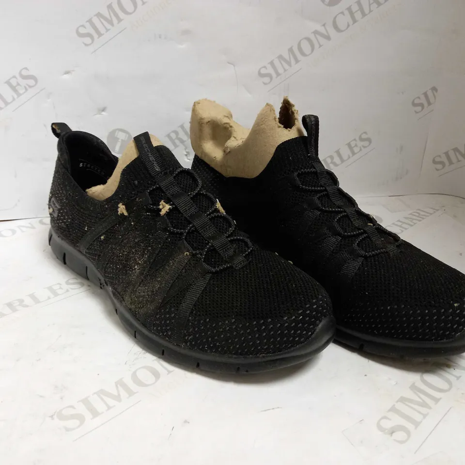 SKECHERS GRATIS CHIC NEWNESS STRETCH FIT SLIP-ON TRAINERS BLACK UK SIZE 6