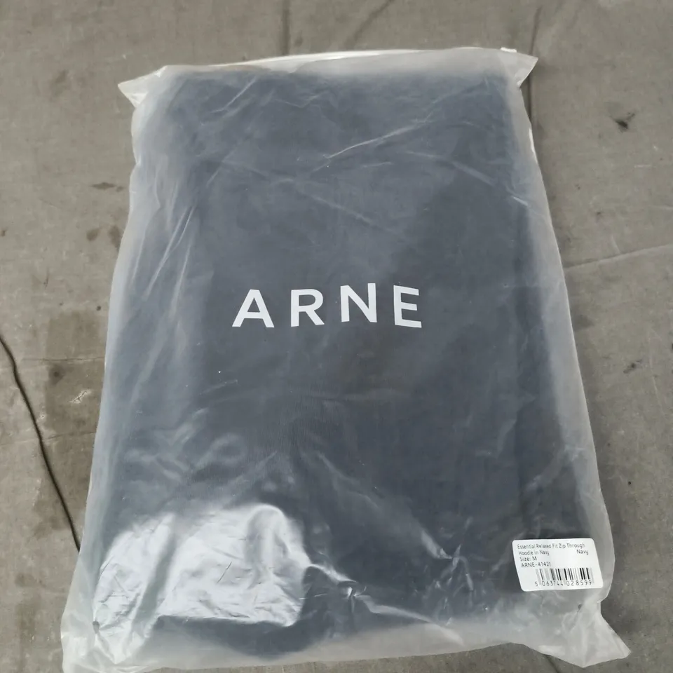 ARNE ESSENTIAL RELAXED FIT ZIP THROUGH HOODIE – NAVY, SIZE M