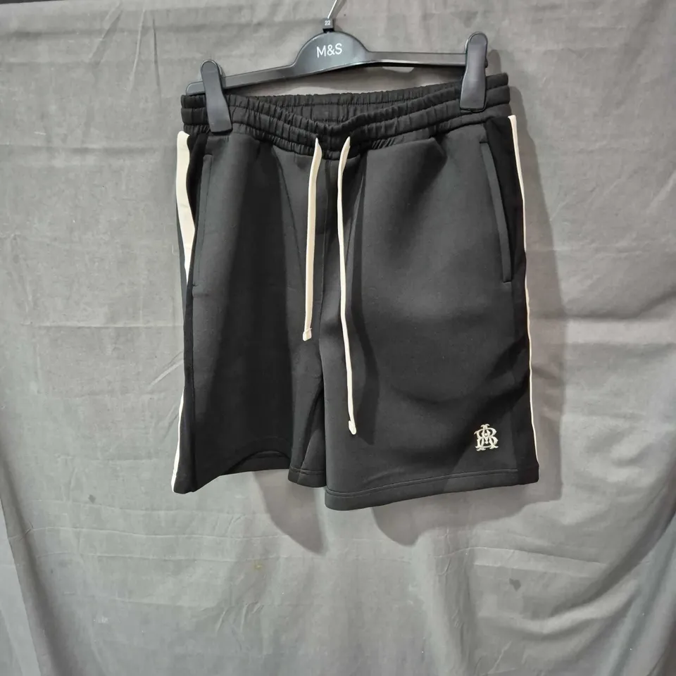 ABOUT:BLANK MEN'S BLACK ATHLETIC SHORTS WITH WHITE PIPING, SIZE S