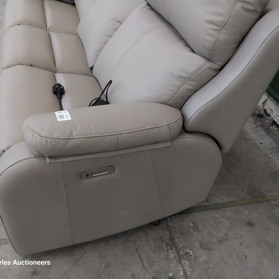 QUALITY BRITISH DESIGNER G PLAN KINGSBURY POWER RECLINING THREE SEATER SOFA OXFORD MUSHROOM LEATHER 