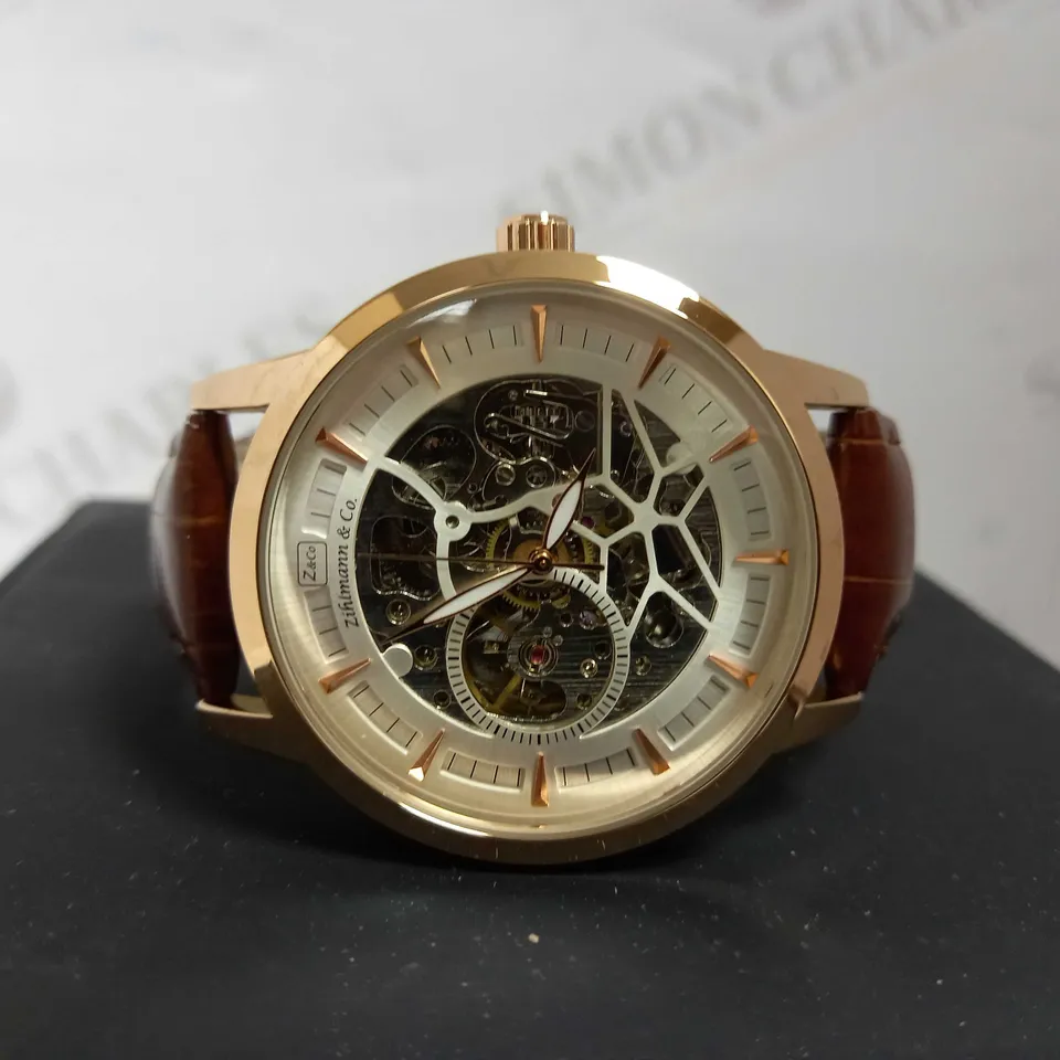 ZIHLMANN & CO SKELETON BROWN LEATHER STRAP WATCH RRP £520