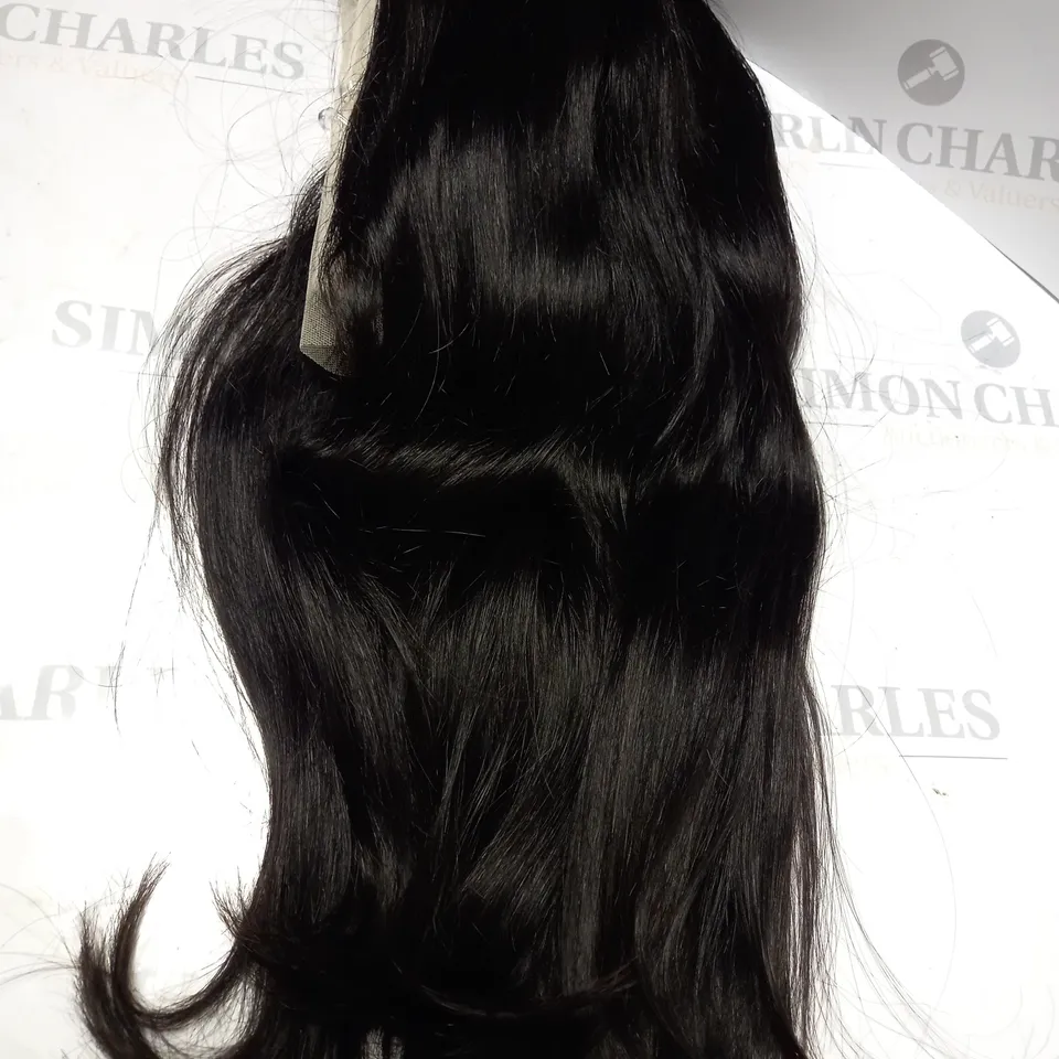 HUMAN HAIR COLOURED BLACK WAVY 16" WIG 