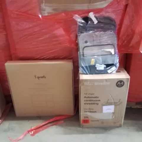 PALLET OF ASSORTED HOUSEHOLD GOODS AND PRODUCTS TO INCLUDE;FOAM PUZZLE MAT,SHREDDER MACHINE,MENS BACKPACK 