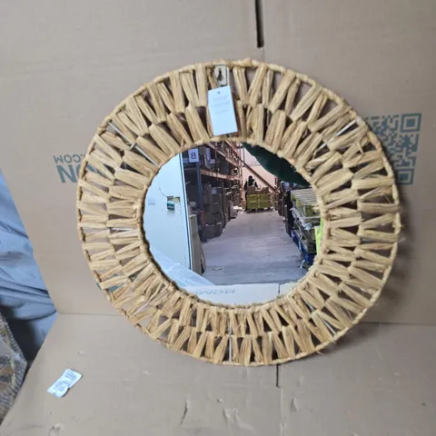 GISELA GRAHAM LARGE WOVEN RAFFIA ROUND MIRROR