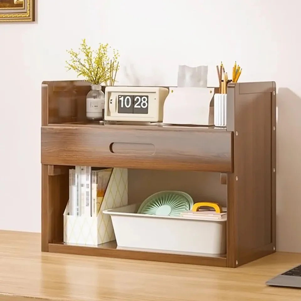 BOXED 2-TIER BAMBOO DESKTOP BOOKSHELF WITH DRAWER (1 BOX)