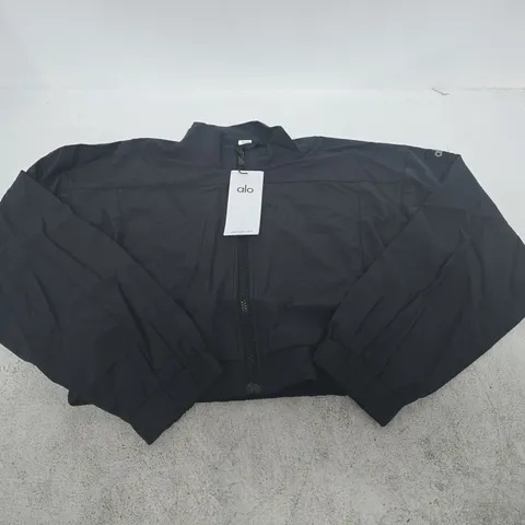 ALO BLACK ZIP-FRONT BOMBER JACKET - SIZE UNSPECIFIED