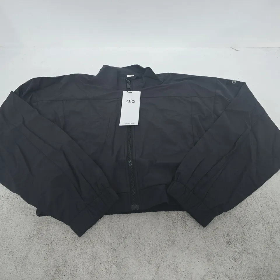 ALO BLACK ZIP-FRONT BOMBER JACKET - SIZE UNSPECIFIED
