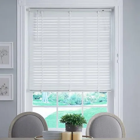 BOXED FAUX WOODEN BLIND 120X160CM IN WHITE