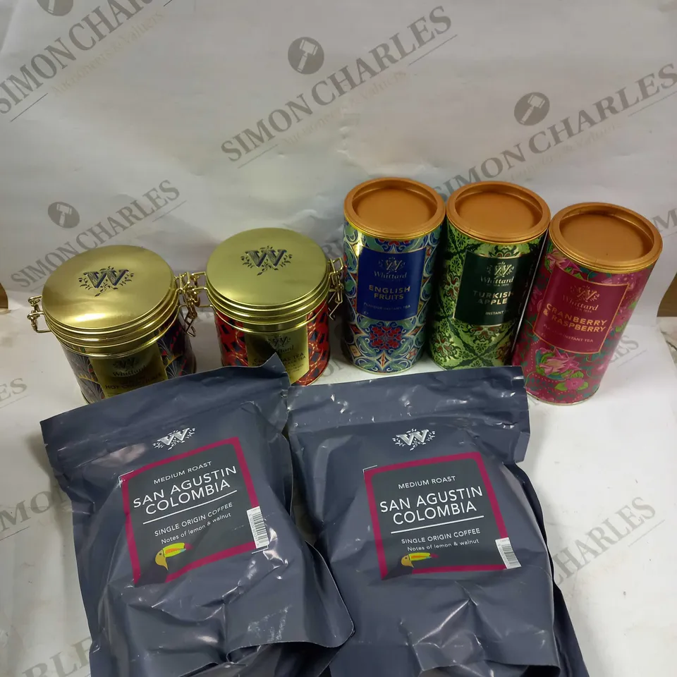 BOX OF APPROXIMATELY 10 ASSORTED TEA & COFFEE PRODUCTS TO INCLUDE WHITTARD INSTANT TEA, WHITTARD MEDIUM ROAST COFFEE, CAFEPOD CAPSULES ETC 