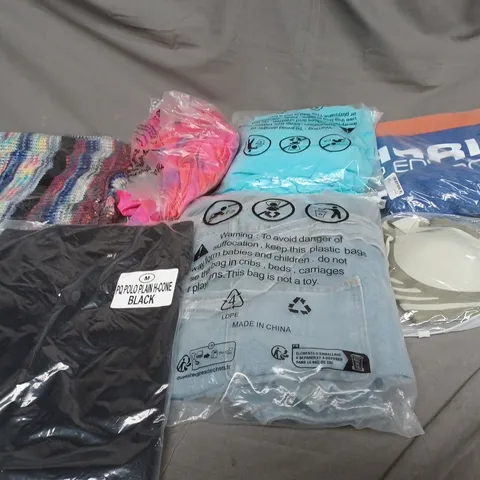 BOX OF ASSORTED CLOTHING ITEMS IN VARIOUS COLOURS, SIZES AND STYLES
