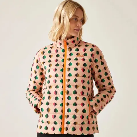 APPROXIMATELY 15 BRAND NEW REGATTA WOMENS ORLA KIELY PRINTED BAFFLE JACKET IN ELM PINK
