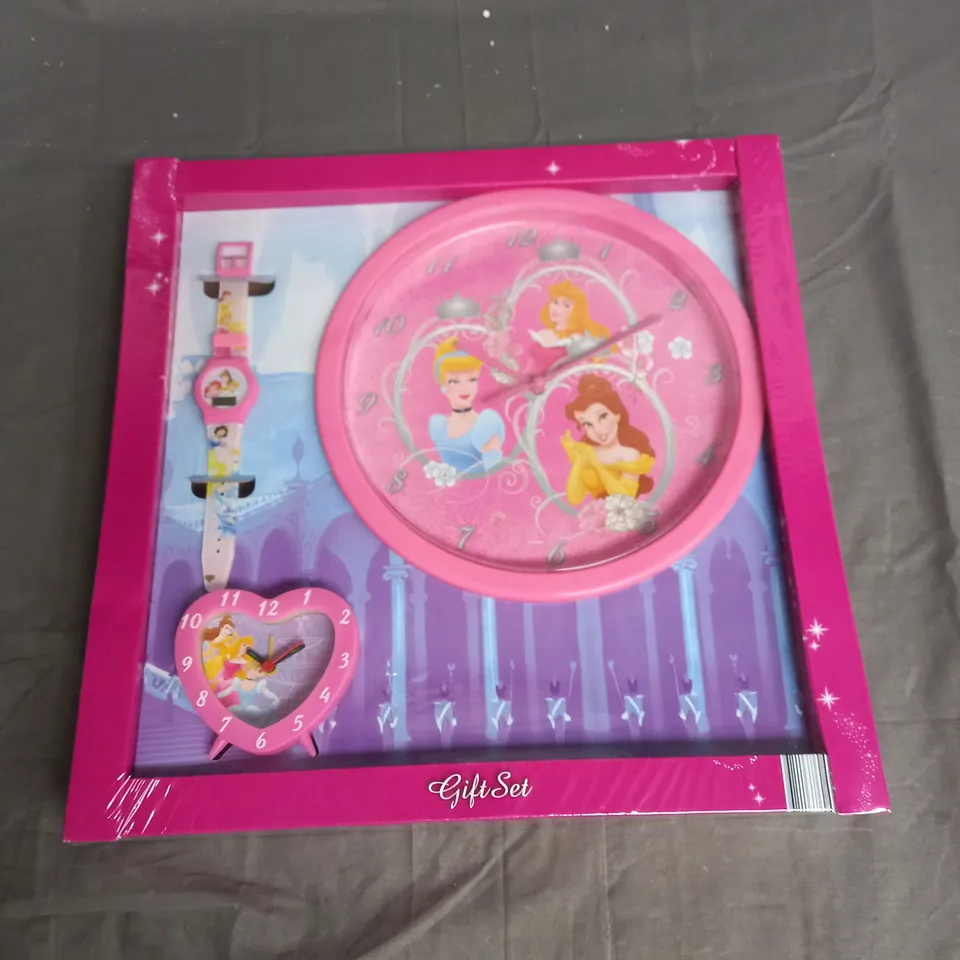 BOXED DISNEY PRINCESS CLOCK GIFT SET IN PINK
