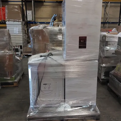 PALLET OF TWO ASSORTED WHITE GOOD APPLIANCES; HAIER FREESTANDING WASHER DRYER IN GRAPHITE HISENSE FREESTANDING 5050 FRIDGE FREEZER WHITE