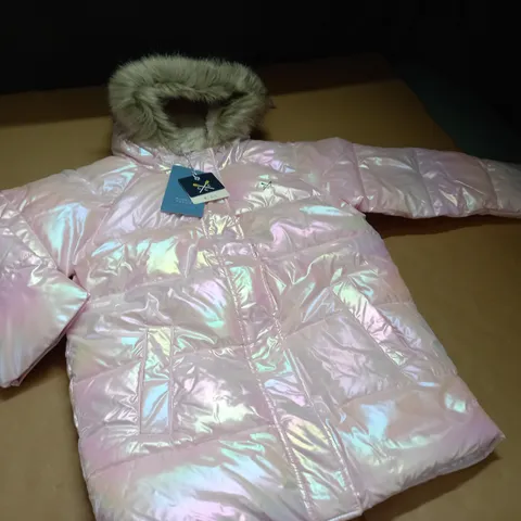 CREW CLOTHING METALLIC PADDED COAT IN PINK/METAL - 8/9 YEARS