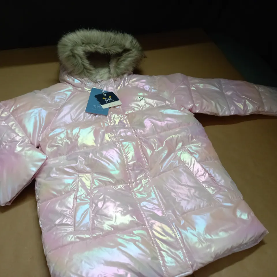 CREW CLOTHING METALLIC PADDED COAT IN PINK/METAL - 8/9 YEARS