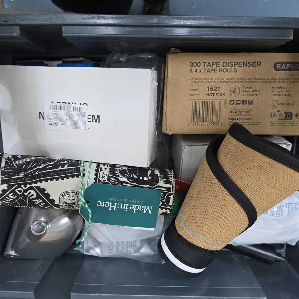 APPROXIMATELY 12 ASSORTED HOUSEHOLD ITEMS TO INCLUDE TAPE DISPENSER, WIRELESS NETWORK CAMERA, CATNIP LICKER, ETC