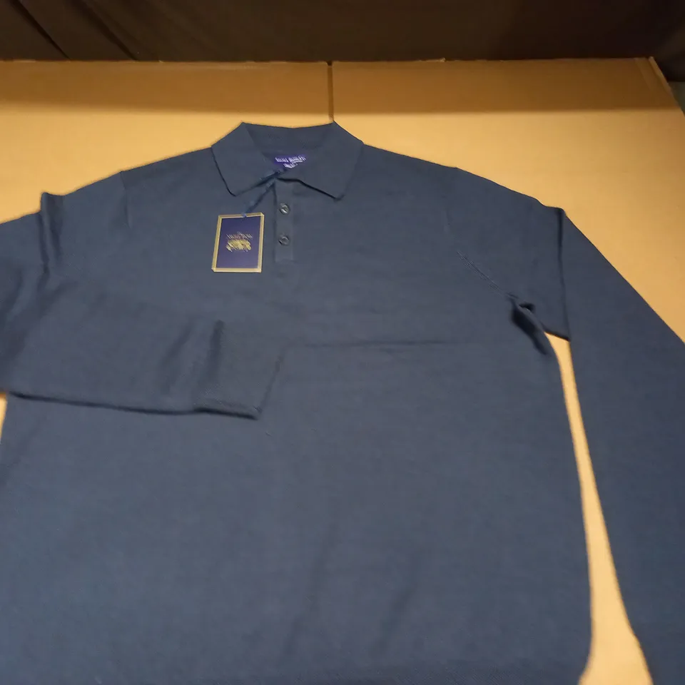 SAVILLE ROW LONG SLEEVE PURE MERINO POLO - S