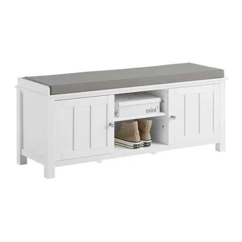 BOXED SOBUY FSR35-W, STORAGE BENCH WITH 2 DOORS & REMOVABLE SEAT CUSHION, SHOE CABINET SHOE BENCH, WHITE