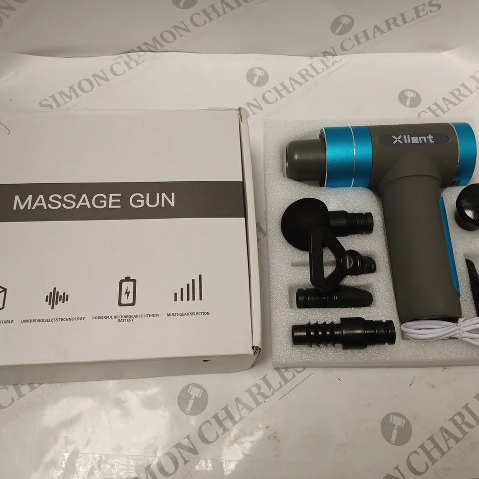 BOXED XLLENT MASSAGE GUN WITH RECHARGEABLE LITHIUM BATTERY, USB CABLE AND ACCESSORIES
