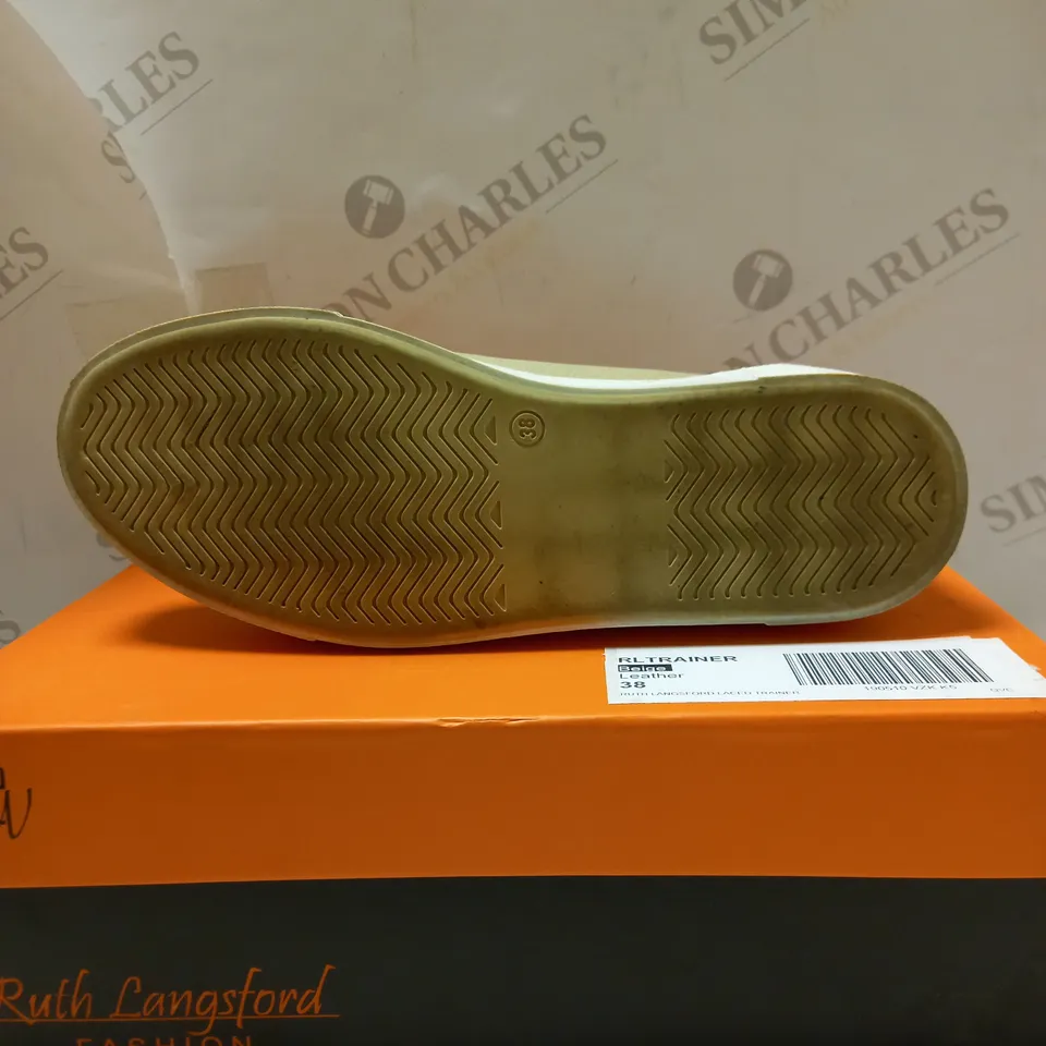 RUTH LANGSFORD ZIP DETAIL BEIGE LEATHER TRAINERS - SIZE 5