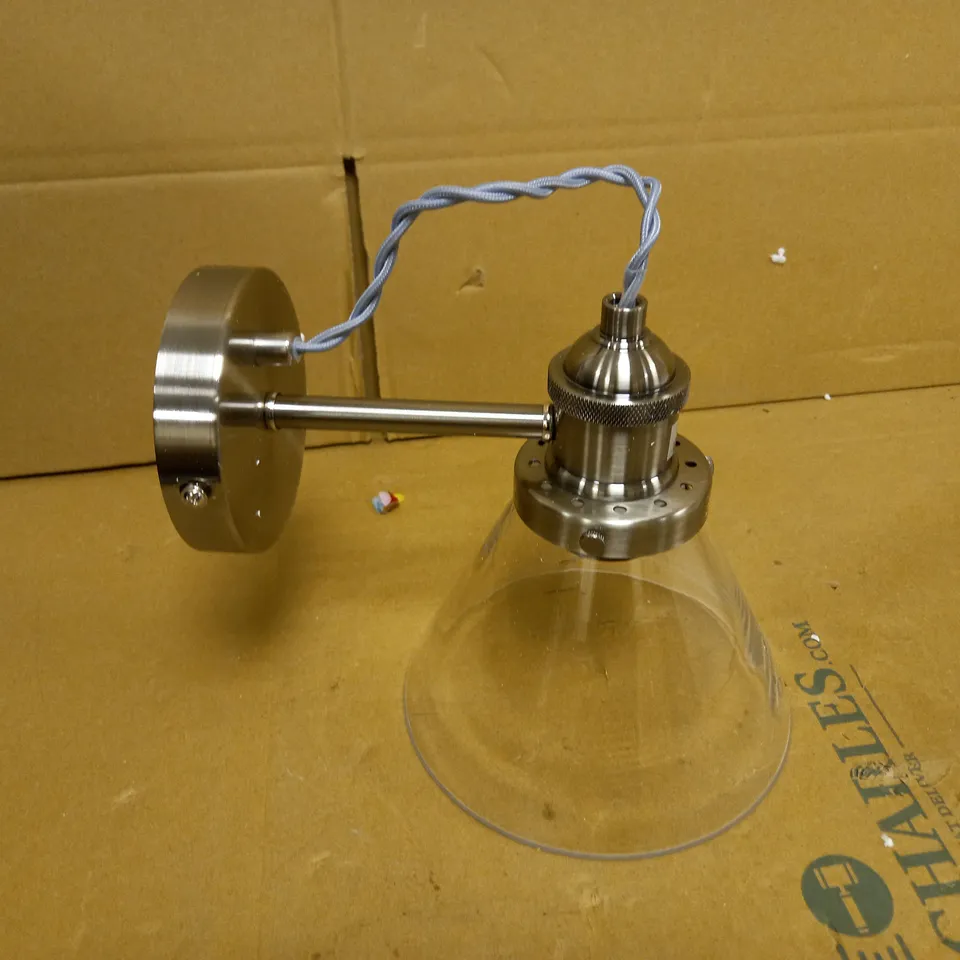 LAURA ASHLEY ISAAC GLASS WALL LIGHT - SATIN/NICKEL 