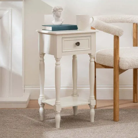 BOXED IVORY SIDE TABLE WITH DRAWER (1 BOX)