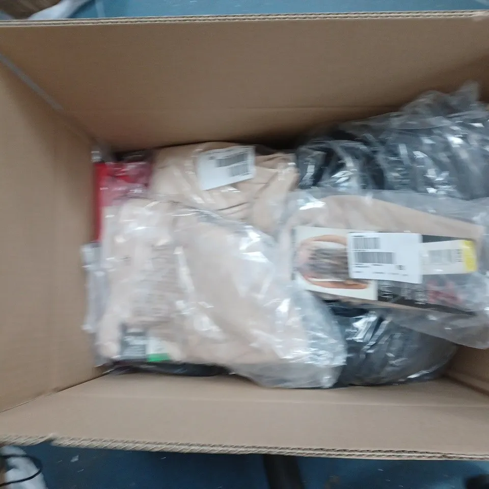BOX OF 10 ASSORTED CLOTHING ITEMS TO INCLUDE BLACK SHAPE WEAR, SHAPEWEAR UNDERWEAR, ETC