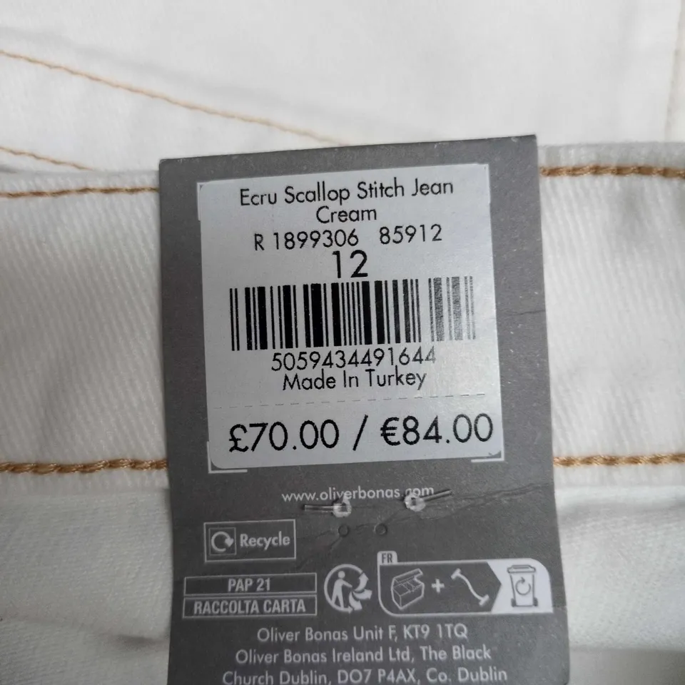 OLIVER BONAS ECRU SCALLOP STITCH JEANS – CREAM, UK 12