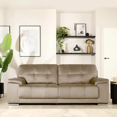 BOXED KANSAS CHAMPAGNE CLASSIC VELVET THREE SEATER SOFA