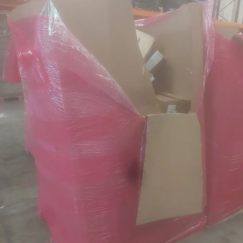 PALLET OF ASSORTED HOUSEHOLD GOODS AND PRODUCTS TO INCLUDE; RAINSWORTH SHOWER SYSTEM, ELECTRIC FRYER, BOXED FURNITURE ETC 