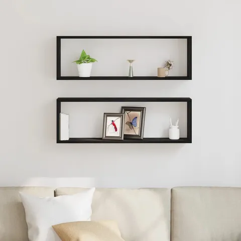 BOXED WALL SHELF SET OF 2 OLD WOOD ENGINEERED WOOD 60×15×26CM 