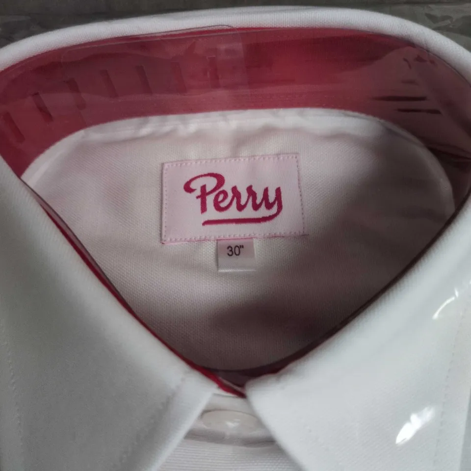 PERRY WHITE DRESS SHIRT, MEN’S – UK 30 (30) – SEALED IN PACKAGING