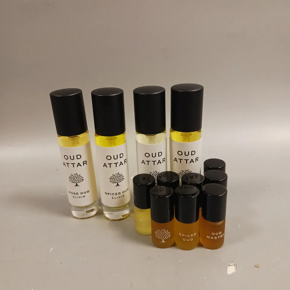 LOT OF APPROX 12 OUD ATTAR ELIXIR AND RLLER PEARL FRAGRANCES TO INCLUDE ROSE OUD, SPICED OUD AND OUD MASTRY ETC
