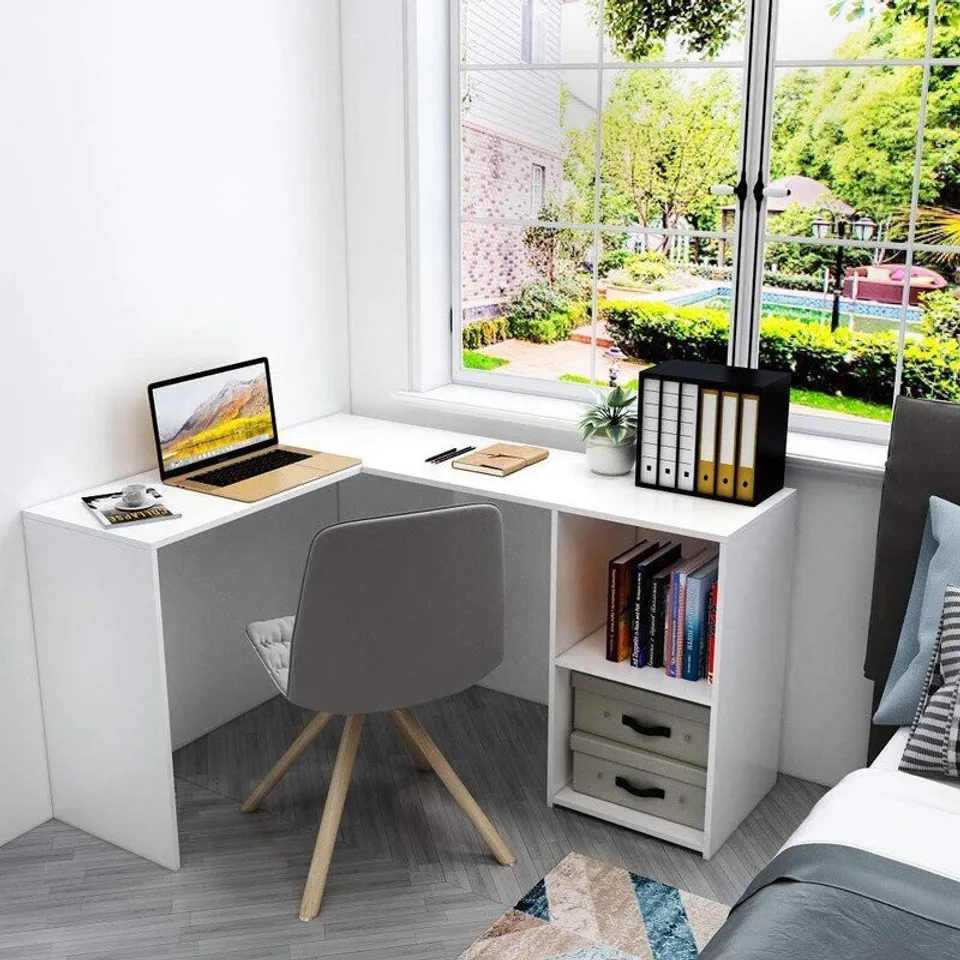 BOXED L SHAPED DESK - WHITE