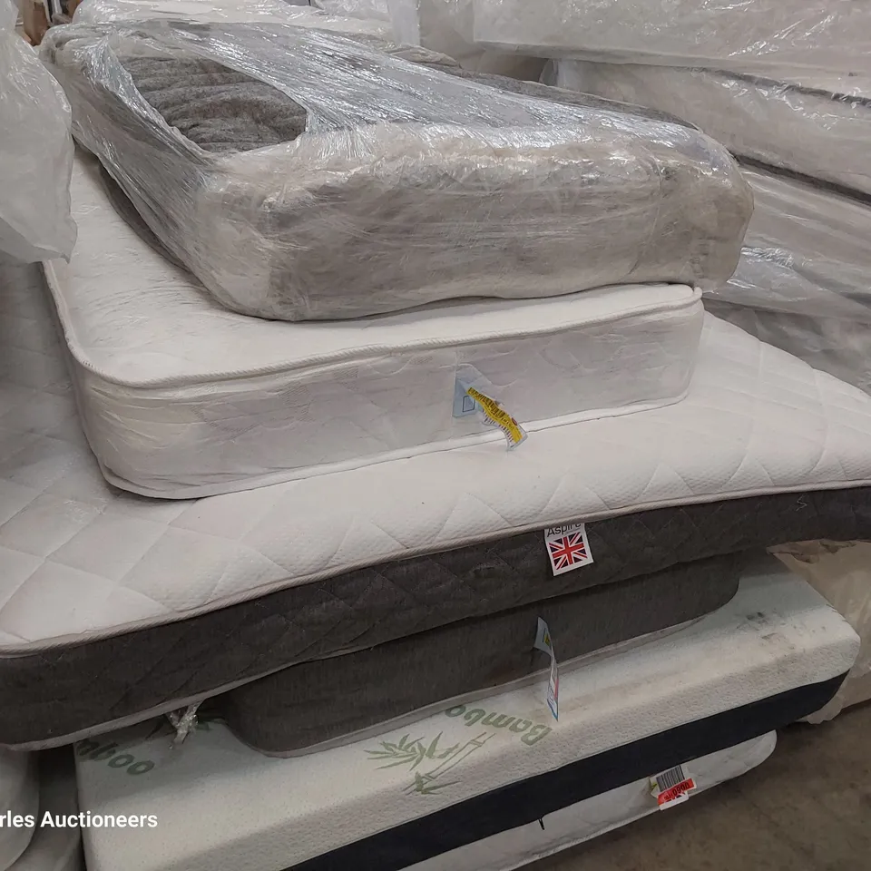 PALLET OF SIX ASSORTED UNBAGGED MATTRESSES, SINGLE, SMALL DOUBLE & KINGSIZE
