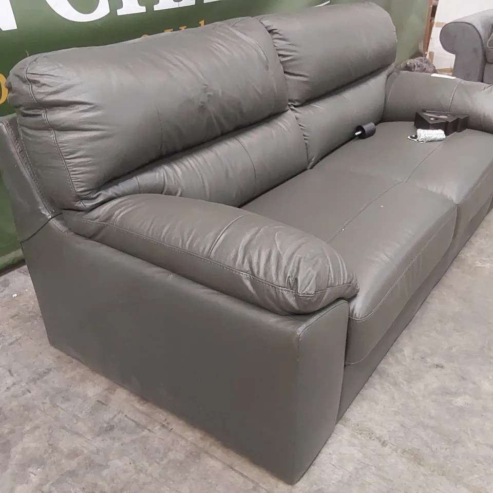 AMBROSE LEATHER 3 SEATER SOFA - ELEPHANT GREY 